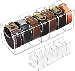 Acrylic Belt Organizer for Closet - 7 Compartments Transparent Storage Holder | Display Case for ... | Amazon (US)