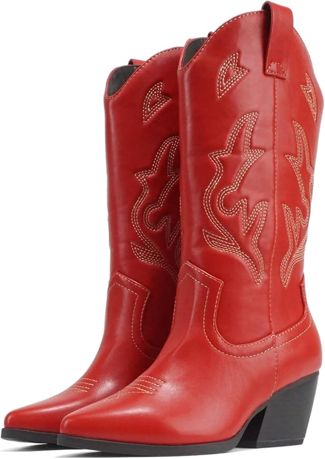 Soda Orville ~ Women Western Cowboy Stitched Pointe Toe Heel Ankle Mid Shaft Fashion Boots | Amazon (US)