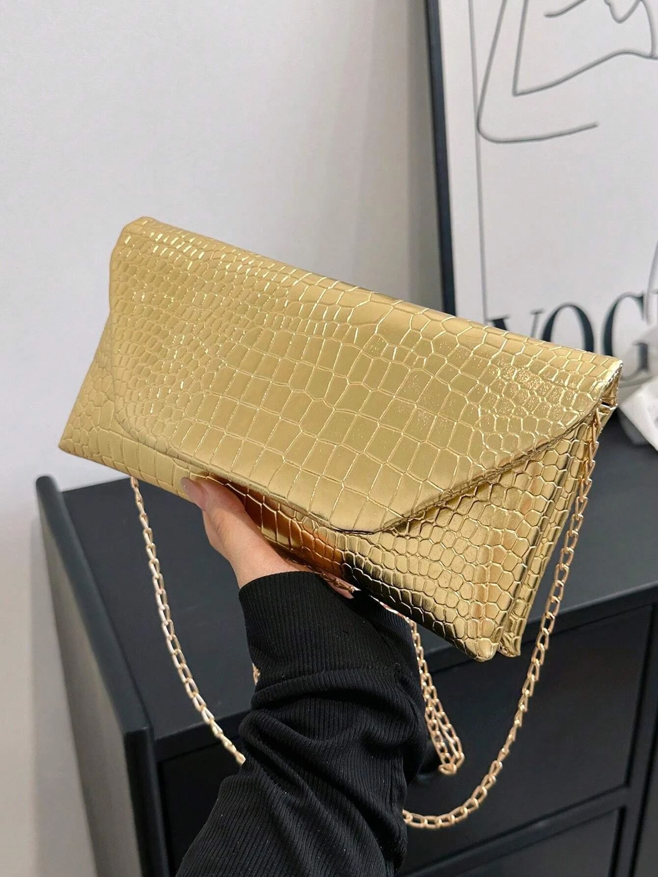 Medium Envelope Bag Crocodile Embossed Chain Strap | SHEIN