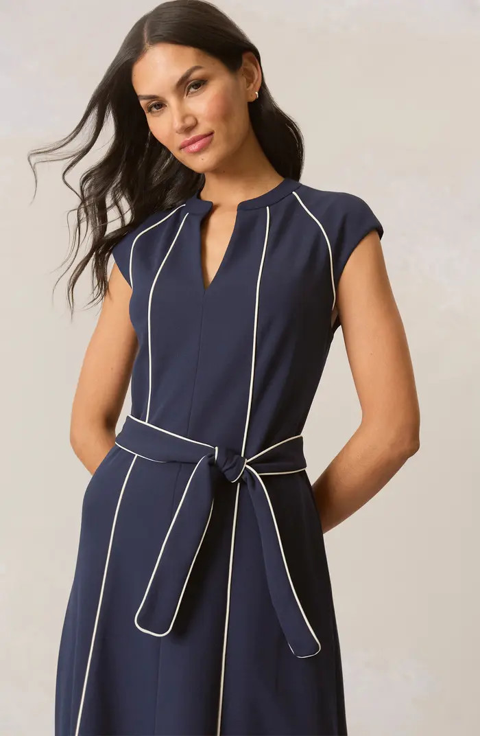 Contrast Piped Belted Midi Dress | Nordstrom