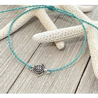 Sea Turtle Charm Bracelet Or Anklet, Waterproof Bracelet, Surfer Beach Wax Cord Anklet | Etsy (US)