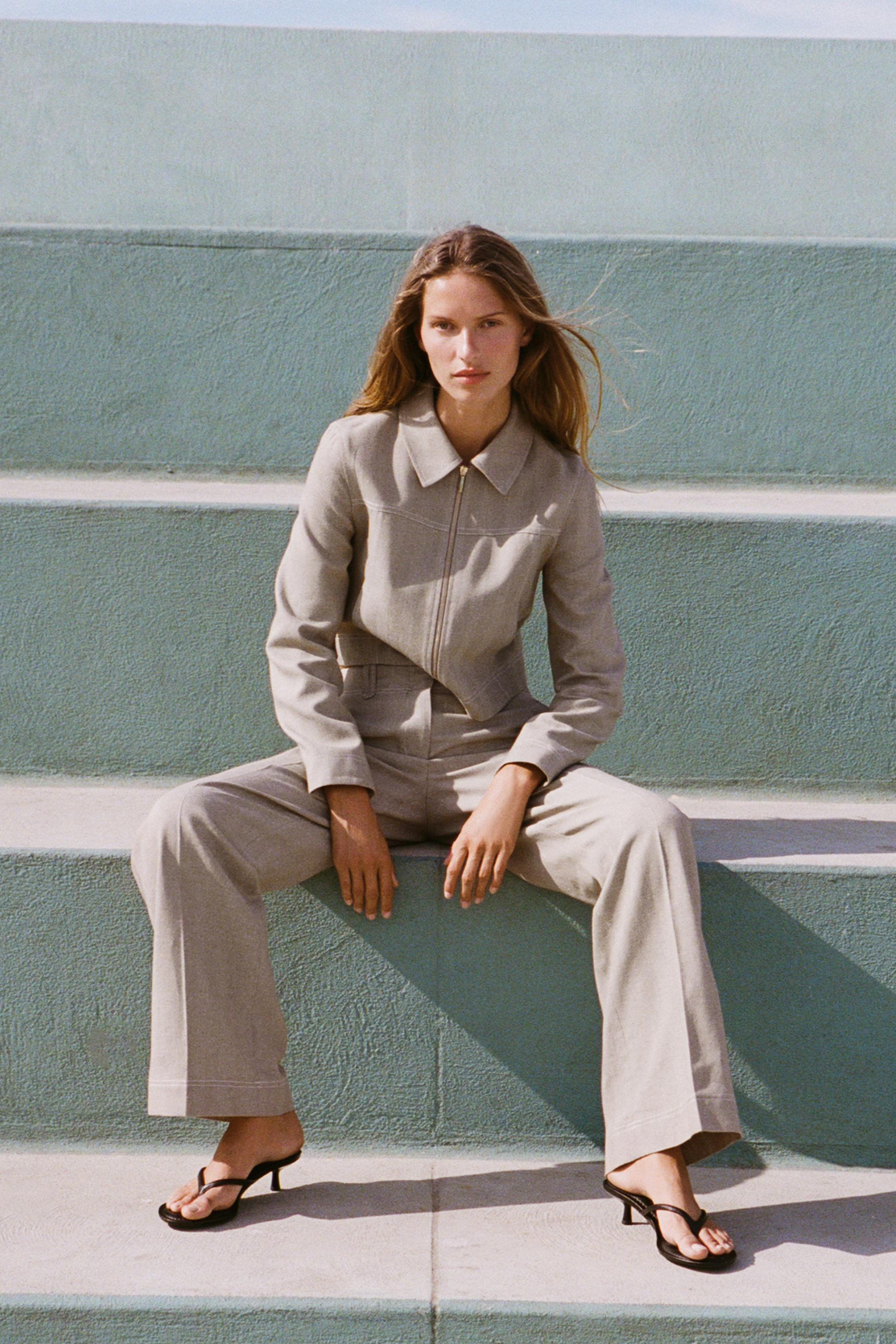STRAIGHT CUT HERRINGBONE TROUSERS | Zara UK