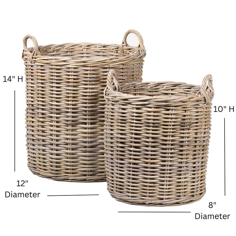 Mia Set of 2 Round Rustic Natural Brown Woven Rattan Storage Baskets by East at Main | Walmart (US)