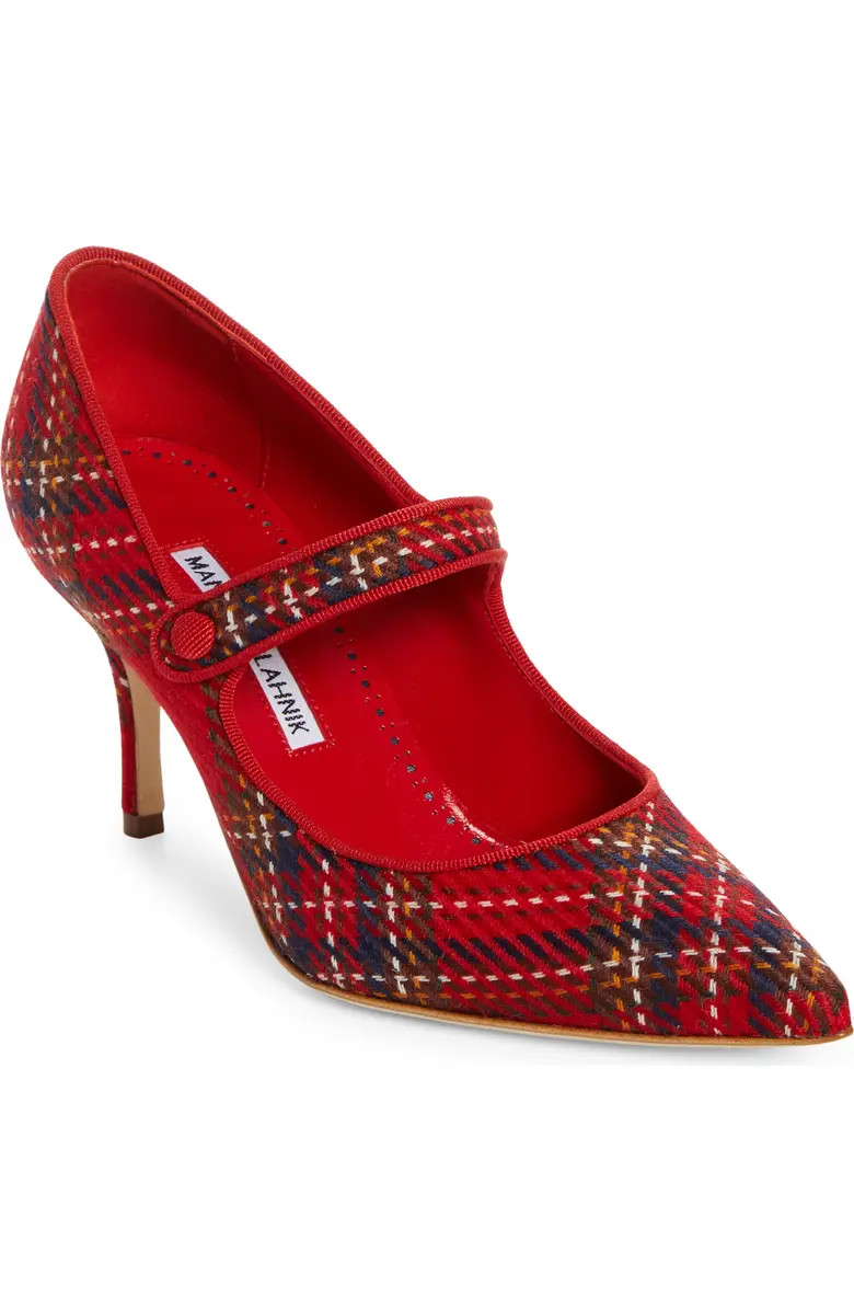 Campari Plaid Wool Pointed Toe Mary Jane Pump (Women) | Nordstrom