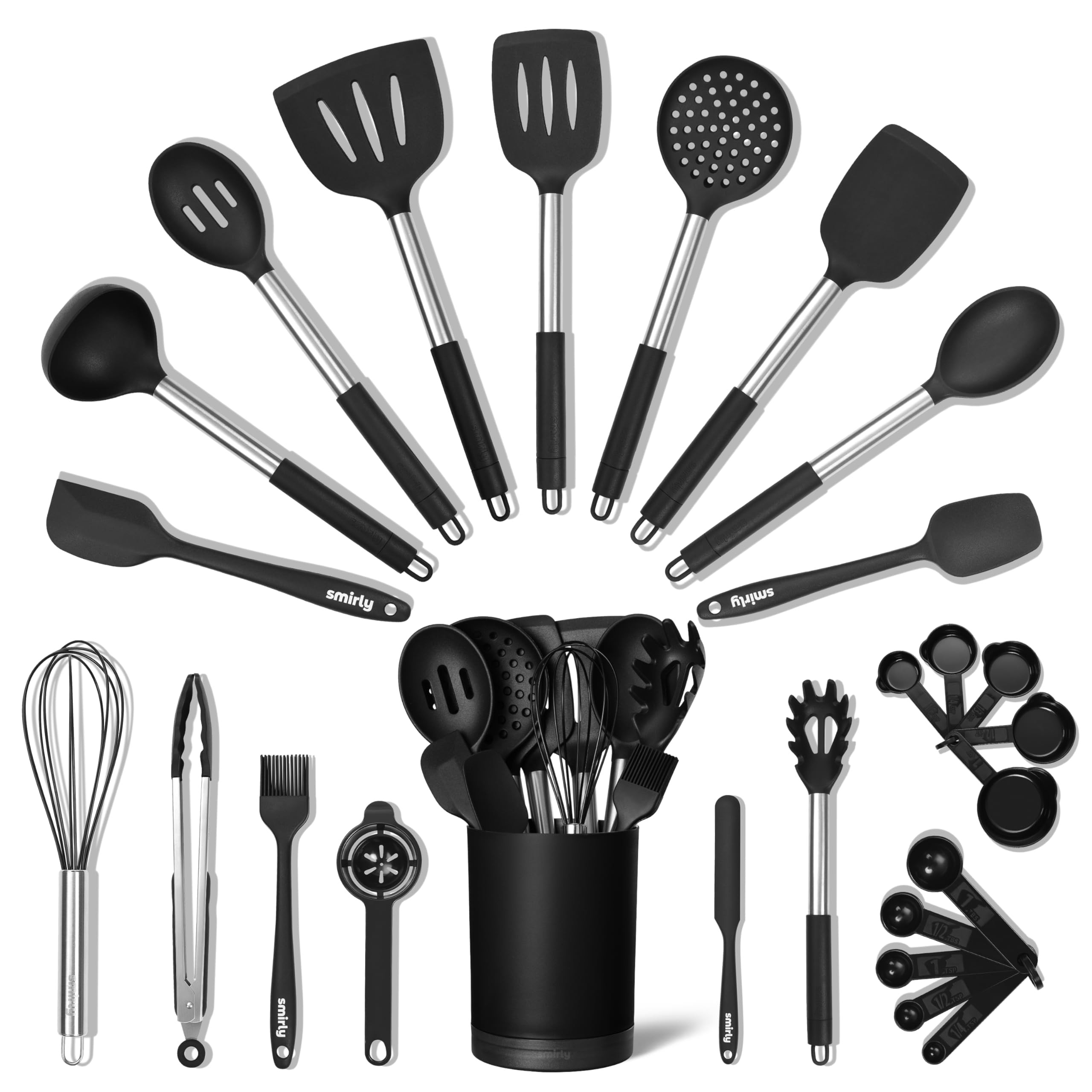 SMIRLY Kitchen Utensils Set – 26-Piece Silicone Cooking Utensils Set, Spatula Set with Holder, ... | Amazon (US)
