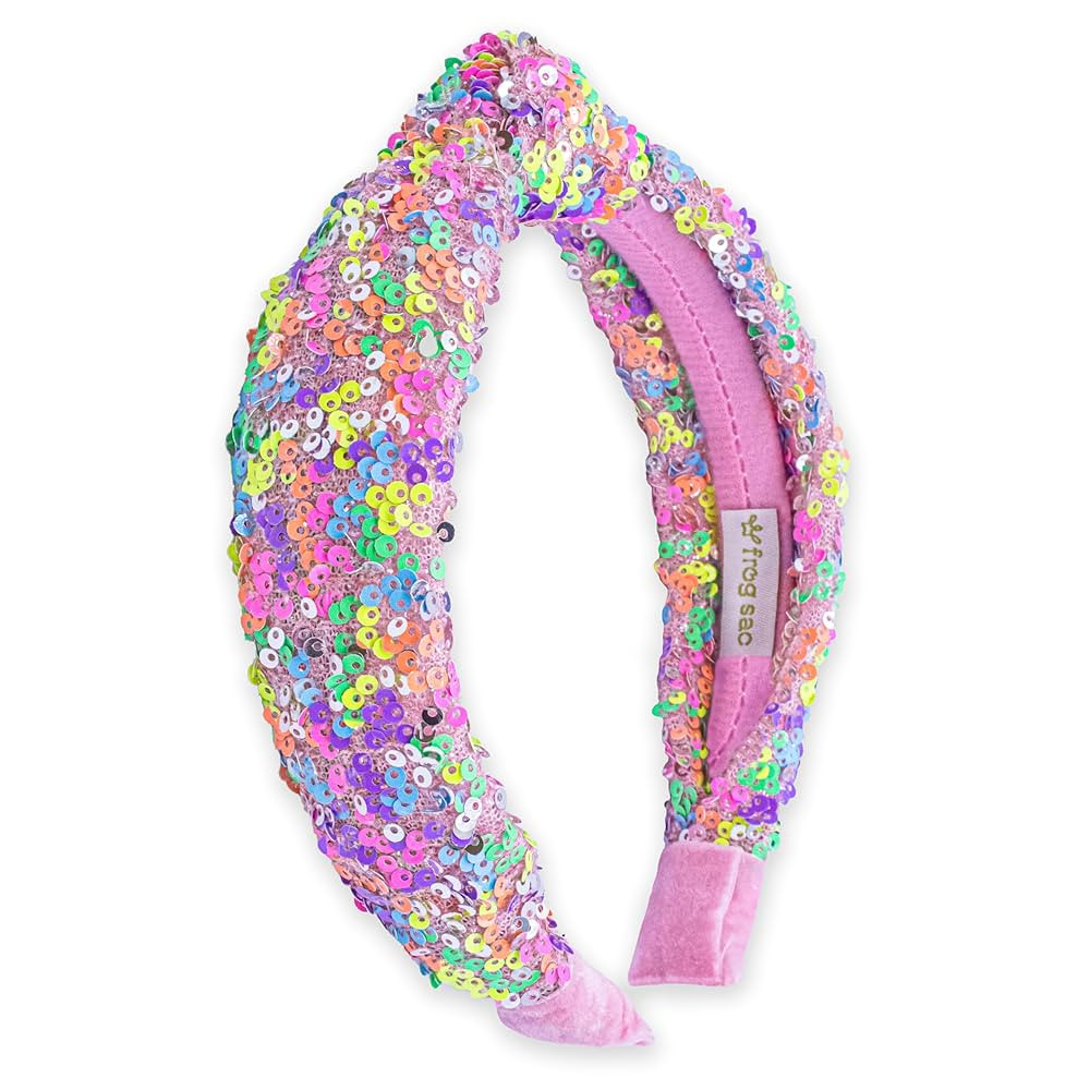 FROG SAC Knotted Headbands for Girls - Rainbow Sequin Knot Head Bands for Kids, Sparkly Toddler H... | Amazon (US)
