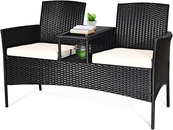 Tangkula Wicker Patio Conversation Furniture Set, Outdoor Furniture Set with Removable Cushions &... | Amazon (US)