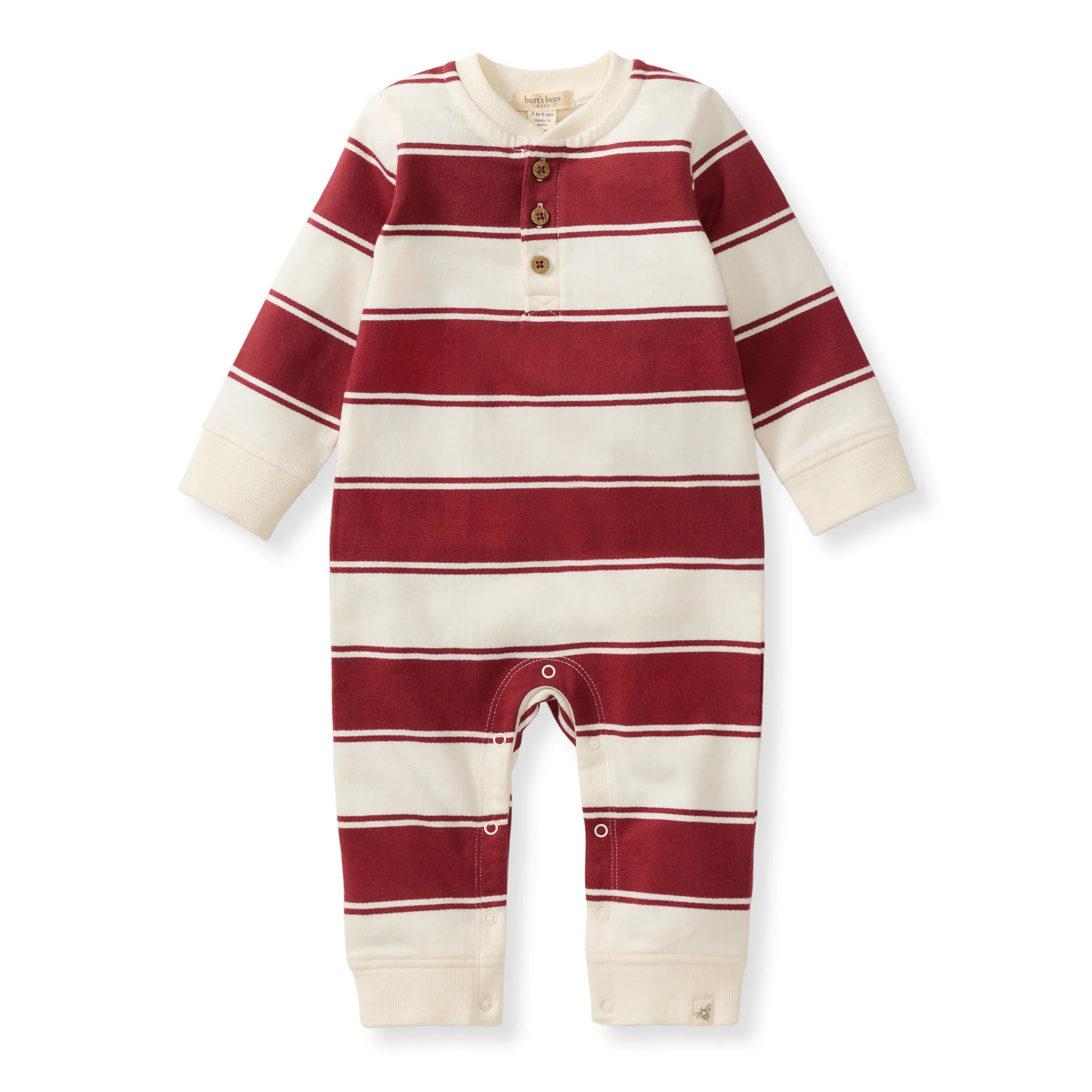 Rugby Peace Stripe Baby Boy Jumpsuit - Brick Red | Burts Bees Baby