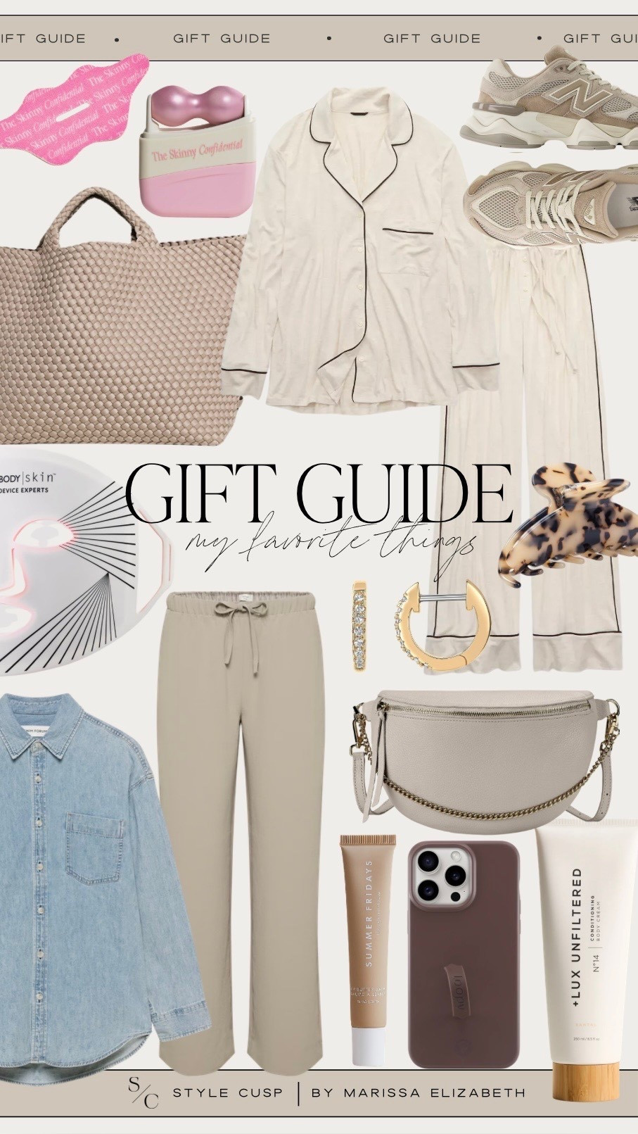 GIFT GUIDE | MY FAVORITE THINGS 🎁 gifts for her, holiday gifts, Aritzia denim shirt, Aritzia lodge pangs, tote bag, pajama set, beauty gifts, phone case, sling pouch bag

#LTKGiftGuide #LTKHoliday