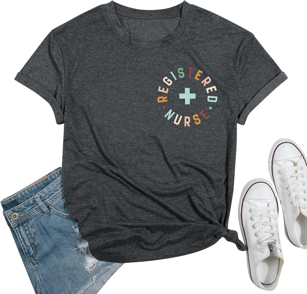 Registered Nurse T Shirt Women RN Nurse Life Tee Shirts Nursing School Graduation Gifts Tee Tops | Amazon (US)