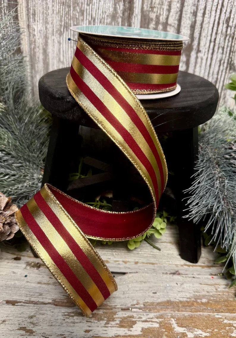Christmas Ribbon, Ribbon for Wreaths, Designer Ribbon, 1.5" Metallic Striped Ribbon, Luxury Ribbo... | Etsy (Global)