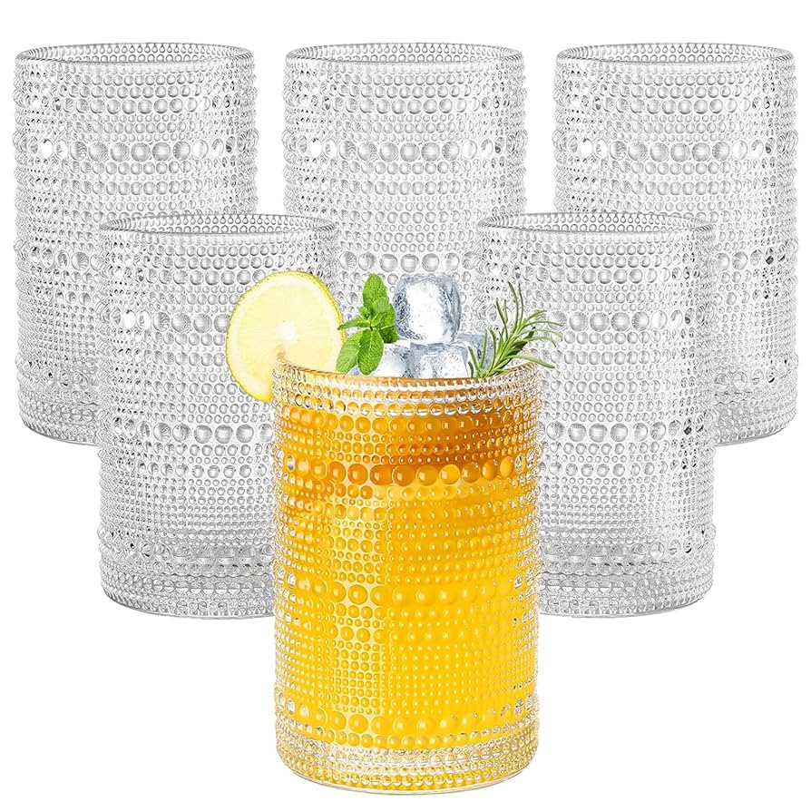 15oz Hobnail Drinking Glasses Set of 6,Clear Vintage Glassware Embossed Water Tumbler,Cocktail Gl... | Amazon (US)