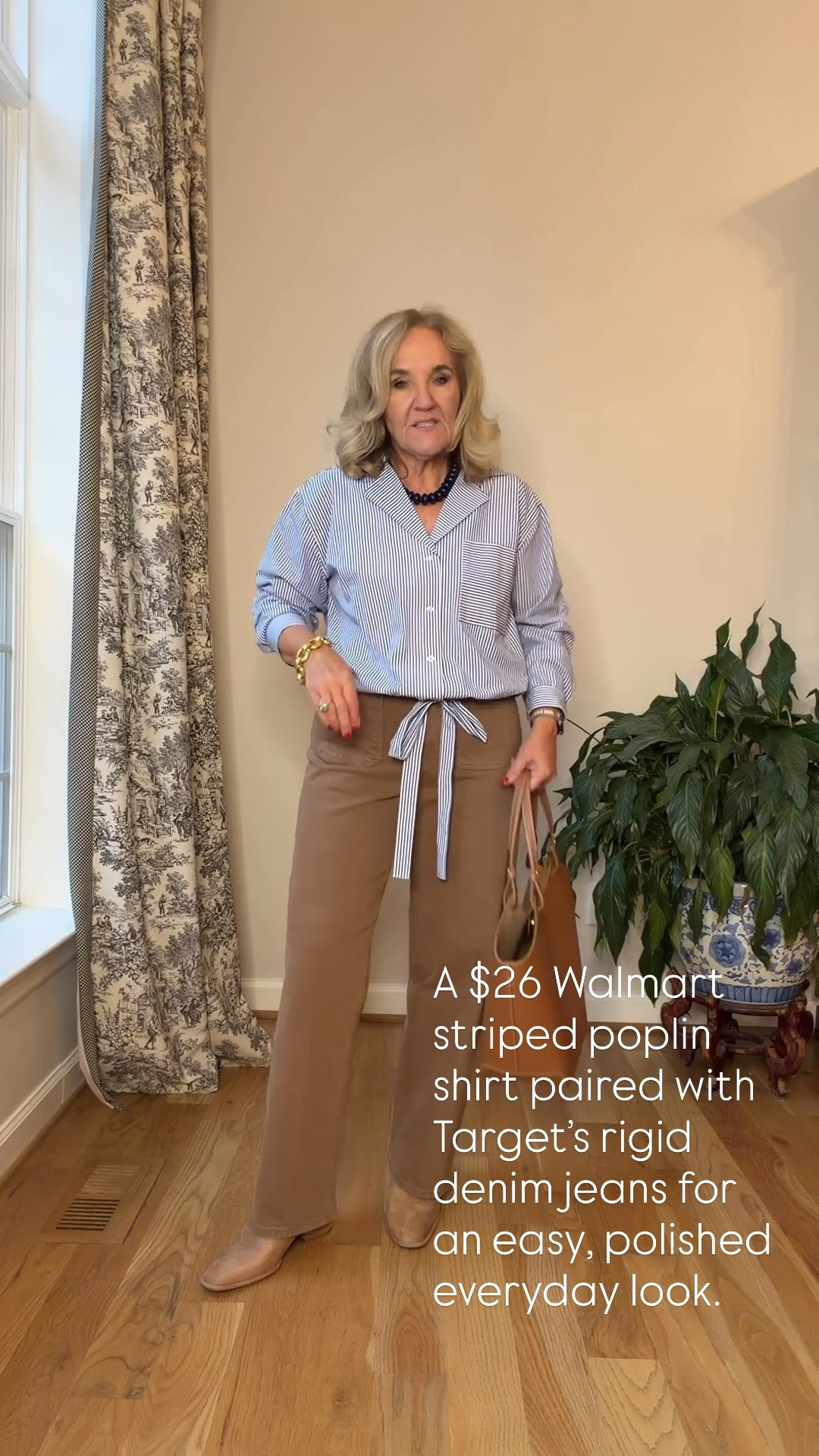 You don’t have to spend a fortune to create a polished everyday outfit! This blue striped poplin shirt from Walmart is just $26 and pairs perfectly with these Target rigid denim jeans. The jeans have no stretch, so if you’re between sizes, I’d recommend sizing up. I’m wearing my regular size in the jeans and a medium in the shirt.

💡 LTK MADE EASY
❤️ Heart = Support my posts!
🔖 Save = Get sale & restock alerts
📋 Lists = Keep favorites organized
📲 Share = Send lists and products to a friend. Hello, Christmas List!
💬 Comment = Ask me anything about sizing or styling. :-)

#LTKootd #LTKOver40 #LTKSaleAlert