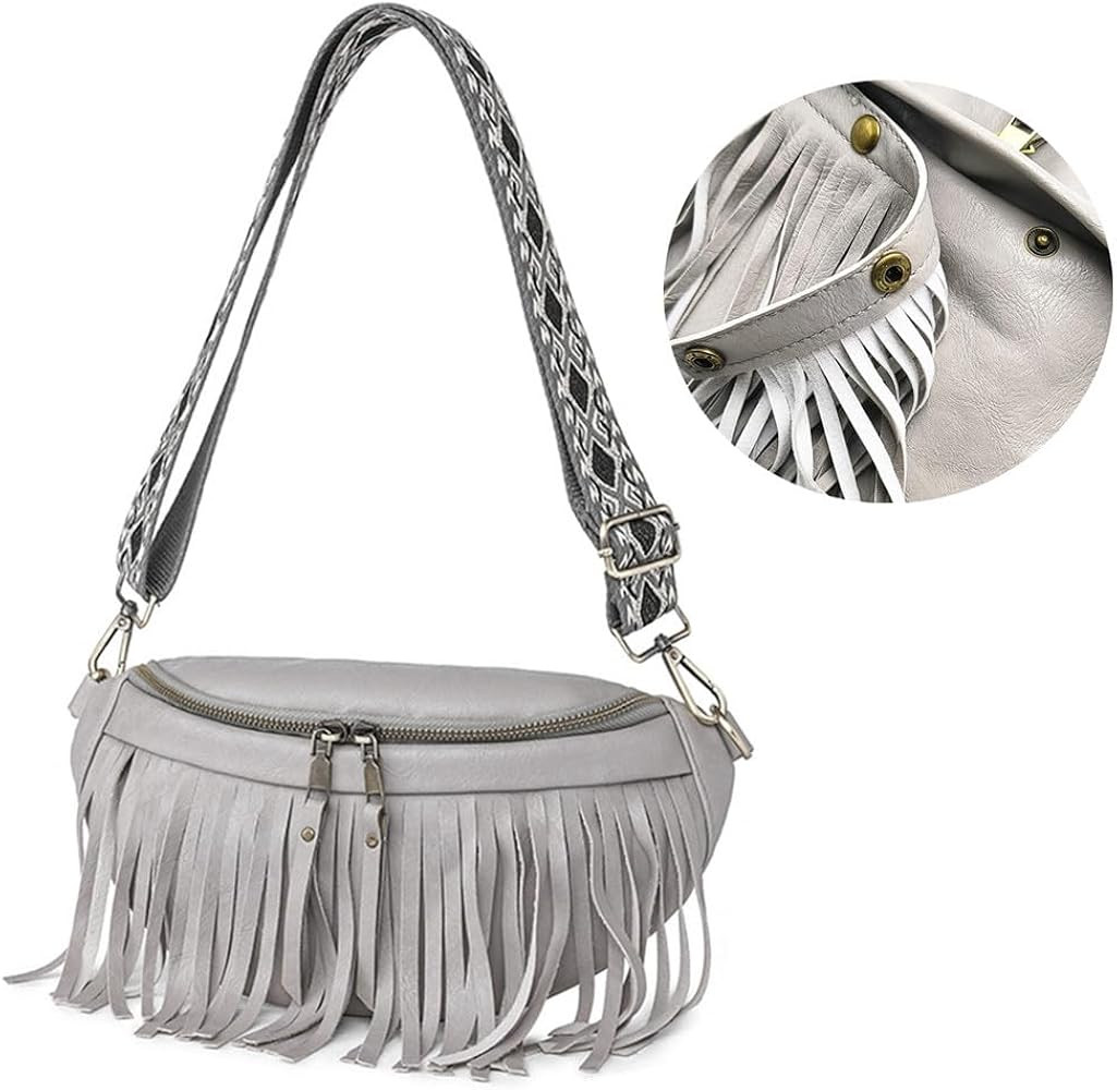 Fanny Pack Purse Leather Bum Bags for Women Crossbody Sling Bag with Detachable Fringe Fashion Waist | Amazon (US)