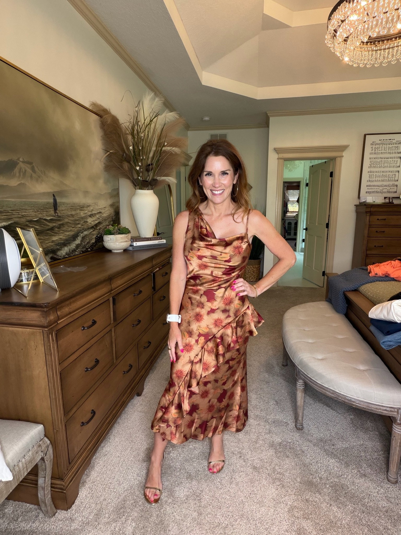 Give me all the fall colors 🤎🧡🤎￼ perfect dress for a fall wedding guest @Lulus ￼

#LTKOver40 #LTKPetite #LTKWedding