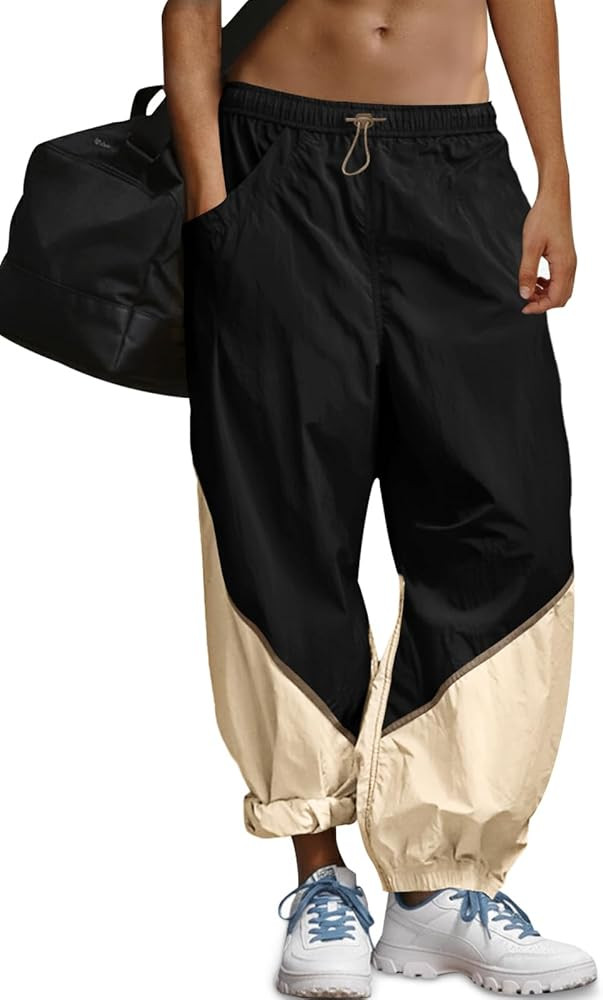 Fisoew Womens Baggy Wide Leg Pants Casual Elastic Waist Color Block Loose Workout Track Pants wit... | Amazon (US)