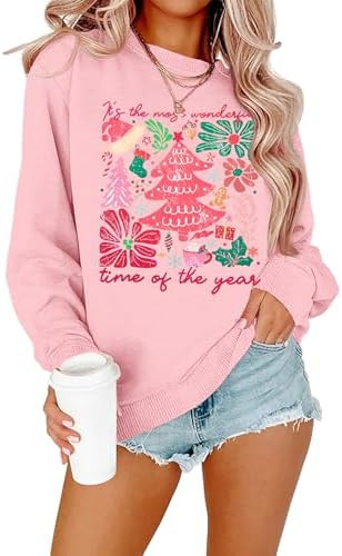 ASTANFY Merry Christmas Sweatshirts For Women: Christmas Tree Graphic Sweatshirts Grinch Long Sle... | Amazon (US)