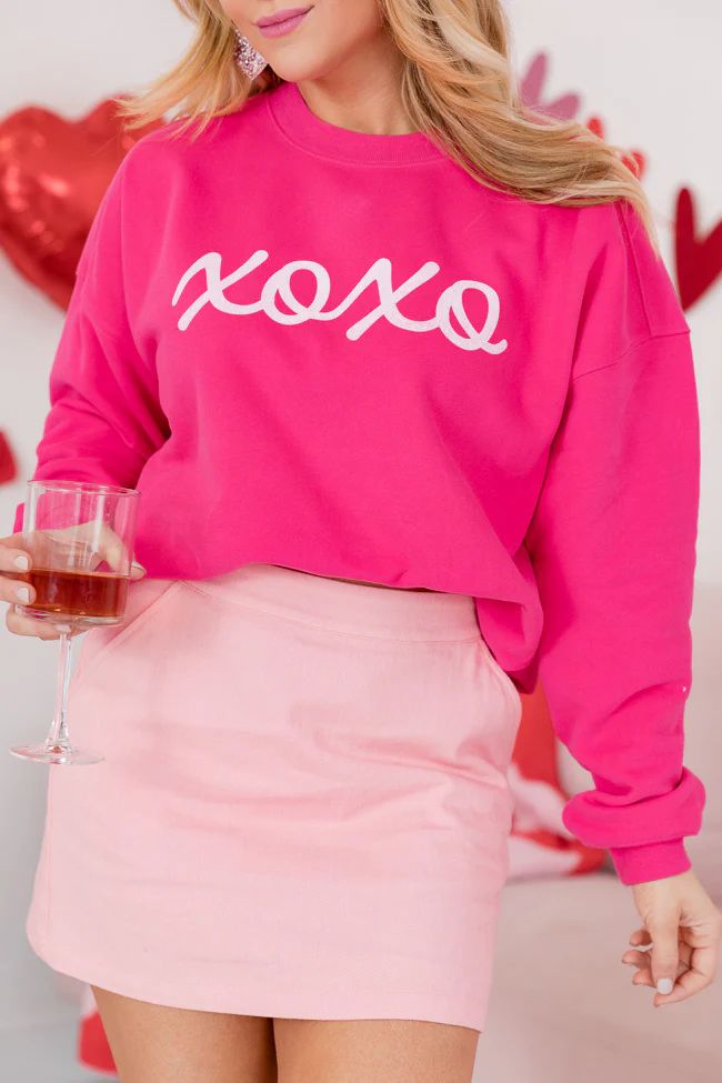 XOXO Hot Pink Oversized Graphic Sweatshirt | Pink Lily