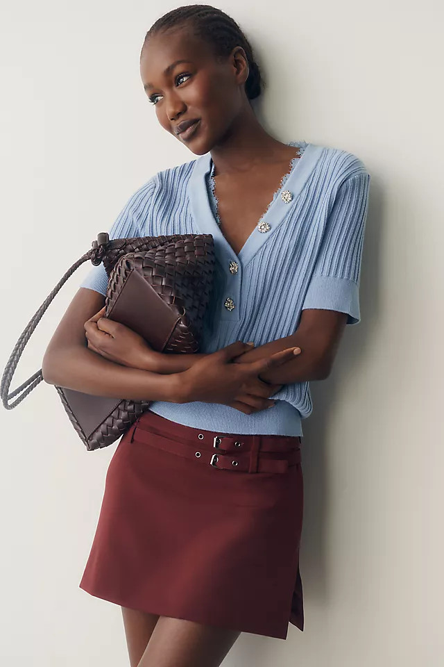 Ribbed Lace-Trimmed Sweater | Anthropologie (US)
