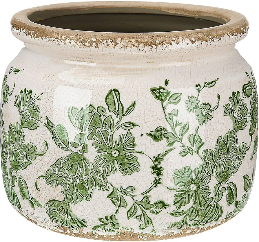 7.7" Large Ceramic Plant Pot Beige Green Vintage Floral Crackle Glaze Rustic Flowers Pot Decorati... | Amazon (US)