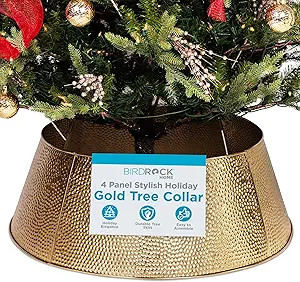 BIRDROCK HOME 4-Panel Hammered Metal Christmas Tree Collar - Stylish Holiday Tree Skirt Alternati... | Amazon (US)