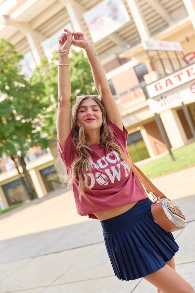 Touchdown Printed Crimson Graphic Tee M | Pink Lily