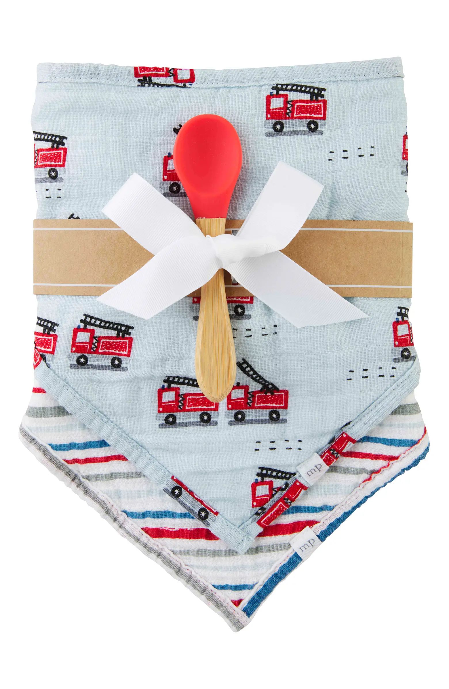 Mud Pie Firetruck Muslin Bib & Spoon Set | Nordstrom | Nordstrom