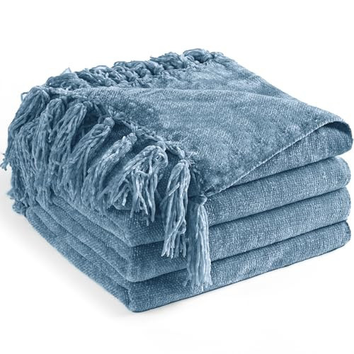 LONG CREATE Chenille Throw Blanket for Couch 50" x 60", Dusty Blue | Amazon (US)