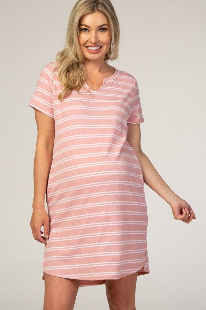 Pink Striped Ribbed Maternity Dress | PinkBlush Maternity