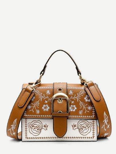 Buckle Decor Floral Embroidered Bag | SHEIN