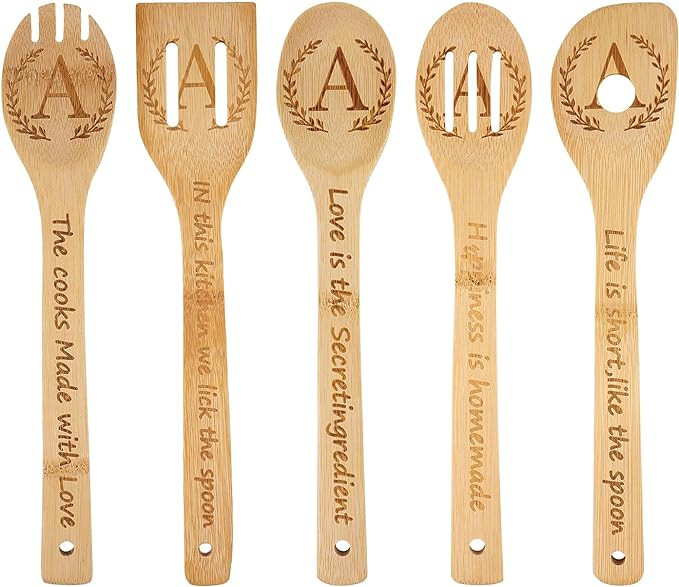 5PCS Initial Wooden Cooking Spoons Initial Letter Kitchen Decor Gifts Personalized Monogrammed Bi... | Amazon (US)