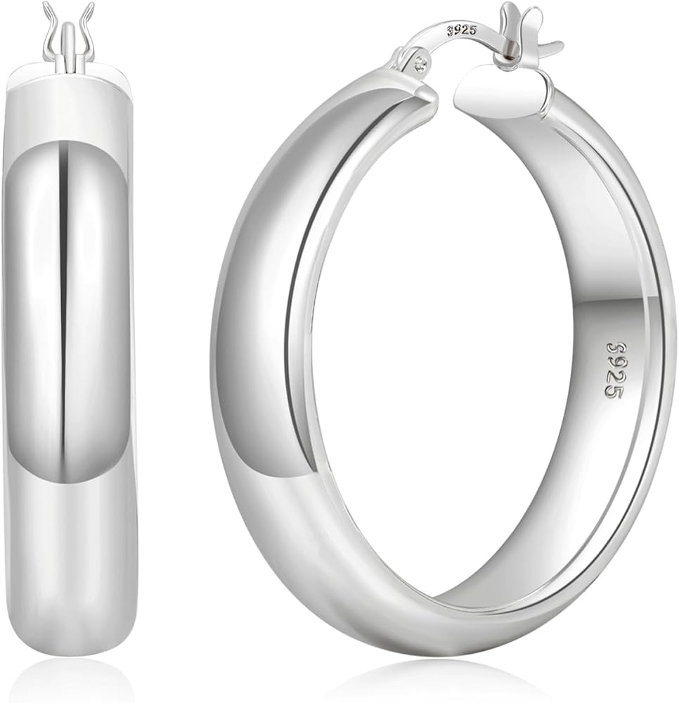 YOUNGYUE 8mm Wide Chunky Gold Hoops 14K Real Gold Plated Hypoallergenic 925 Sterling Silver Hoops... | Amazon (US)