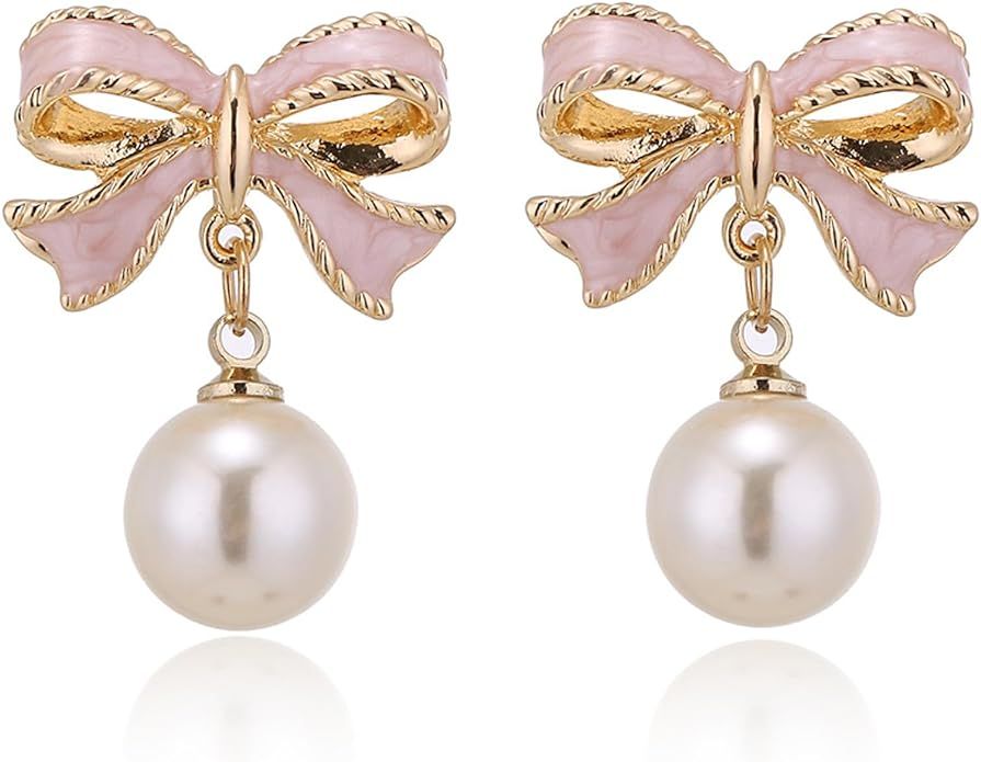 Pearl Bow Earrings for Women Pearl Earrings Elegant Ribbon Earrings Sweet Bow Knot Stud Earrings ... | Amazon (US)