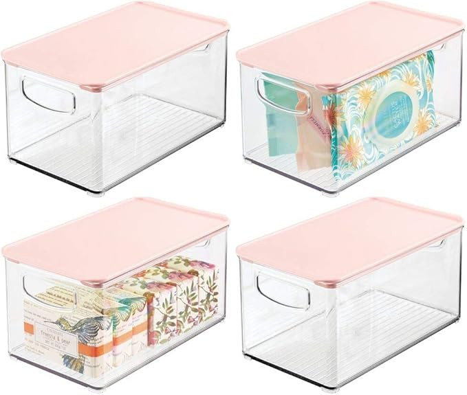 mDesign Plastic Stackable Bathroom Under Cabinet Storage Organizer Bin Box with Lid - Organizer f... | Amazon (US)