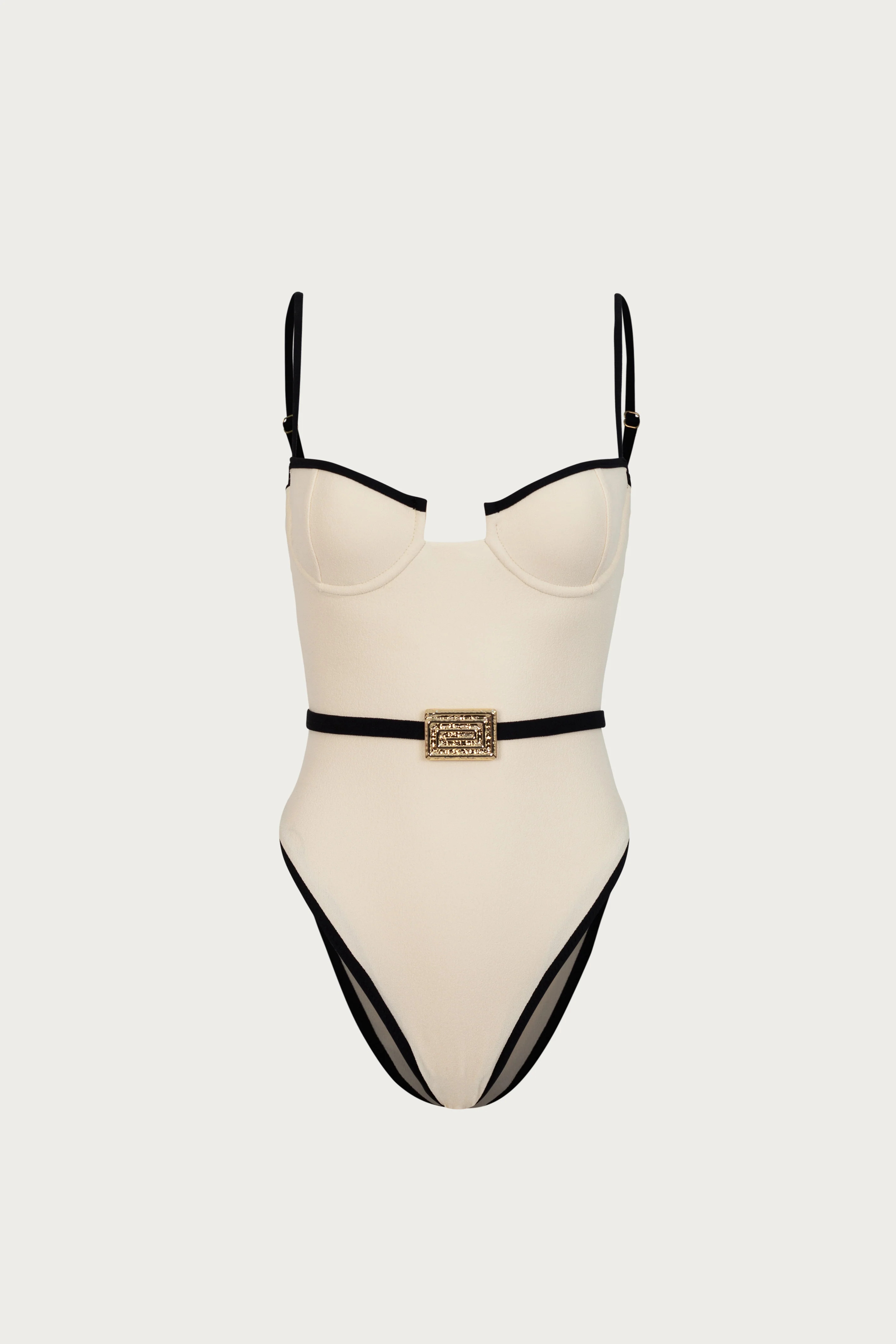 Belted One Piece (Faux Suede Cream/Black) | SAME