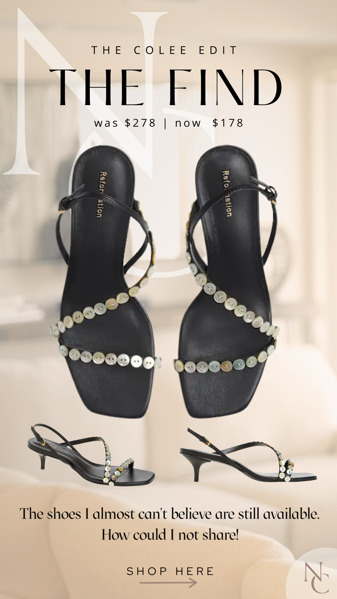 🖤 THE FIND | BLACK REFORMATION HEELS

Was $278 → now $178

These little black heels are SO good. The delicate straps + shell detail make them anything but basic—and $100 off makes them even better. Dress them up, wear them with denim, repeat. 🖤 

 #LTKdayinmylife #LTKSeasonal #LTKSaleAlert