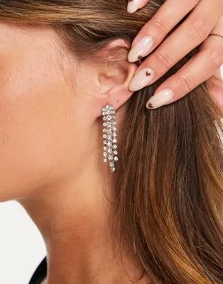 True Decadence statement waterfall earrings in silver crystal | ASOS (Global)