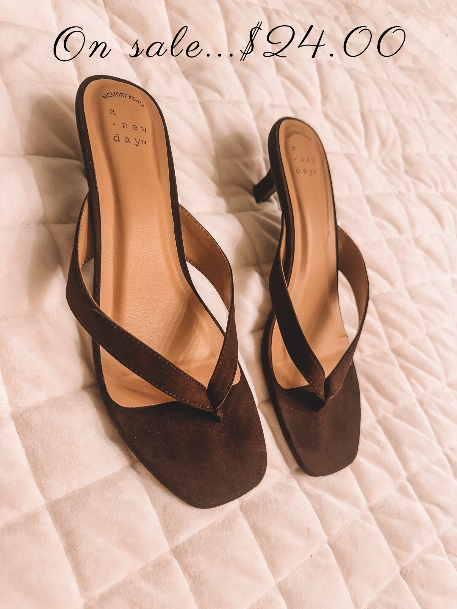 I have these shoes in 3 colors.
They are ridiculously comfortable. They are padded with memory foam, and have the cutest kitten heel.
They are perfect for work, and also look adorable with jeans.
They have that '90's minimalist look which is so on trend right now.
Shoes, sandals, affordable, business casual, thong sandals

#LTKdayinmylife #LTKSeasonal #LTKWorkwear