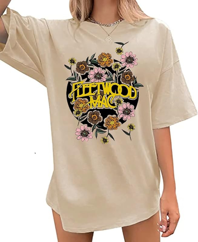 Women Oversized Rock Band T-Shirt Vintage Graphic Rock Music Tees Retro Summer Short Sleeve Conce... | Amazon (US)