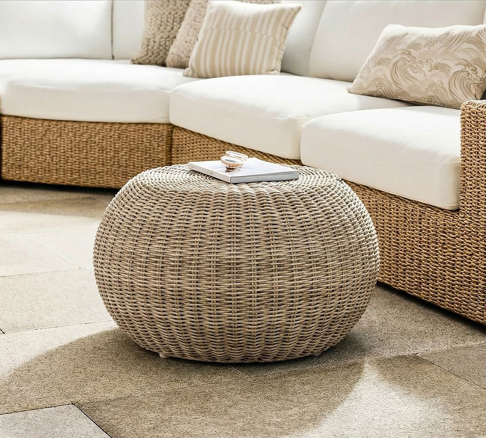 Encinitas Wicker Round Outdoor Accent Stool (21") | Pottery Barn (US)
