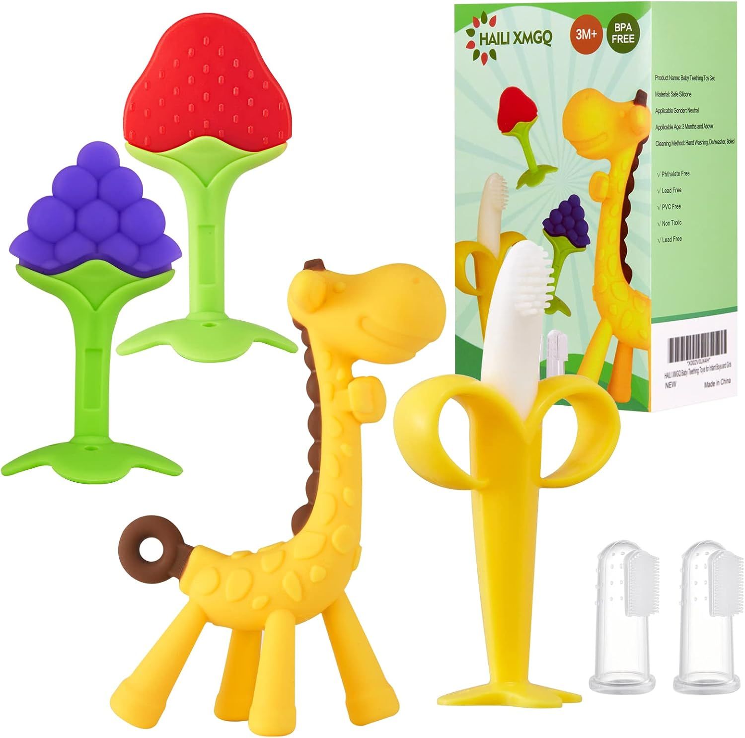 HAILI XMGQ Baby Teething Toys, Baby Teether Chew Toys, BPA Free Freezer Teether for Babies, Banana T | Amazon (US)