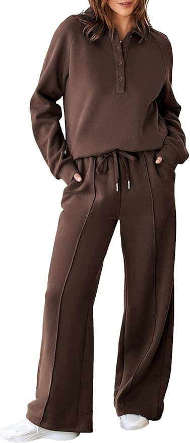 Aleumdr Women's 2 Piece Outfits Sweatsuit Oversized Sweatshirt Wide Leg Sweatpants Matching Loung... | Amazon (US)