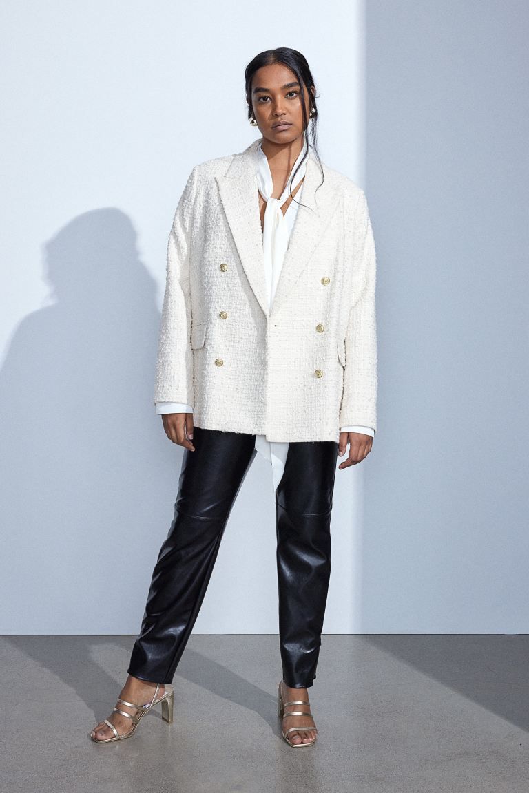 Oversized Bouclé Blazer - White - Ladies | H&M US | H&M (US + CA)