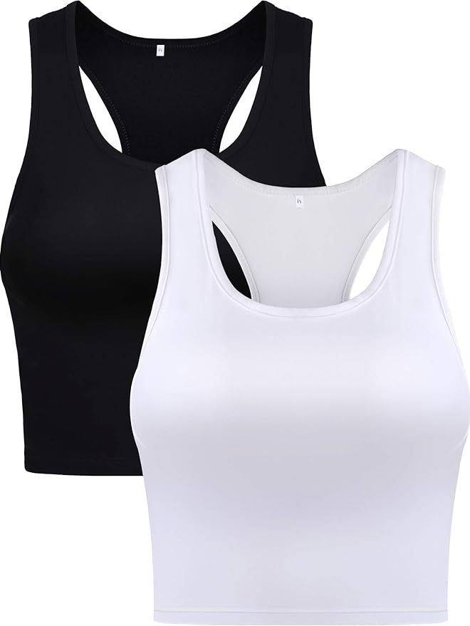 2 Pieces Basic Sleeveless Racerback Crop Tank Top Sports Crop Top for Women Girls | Amazon (US)