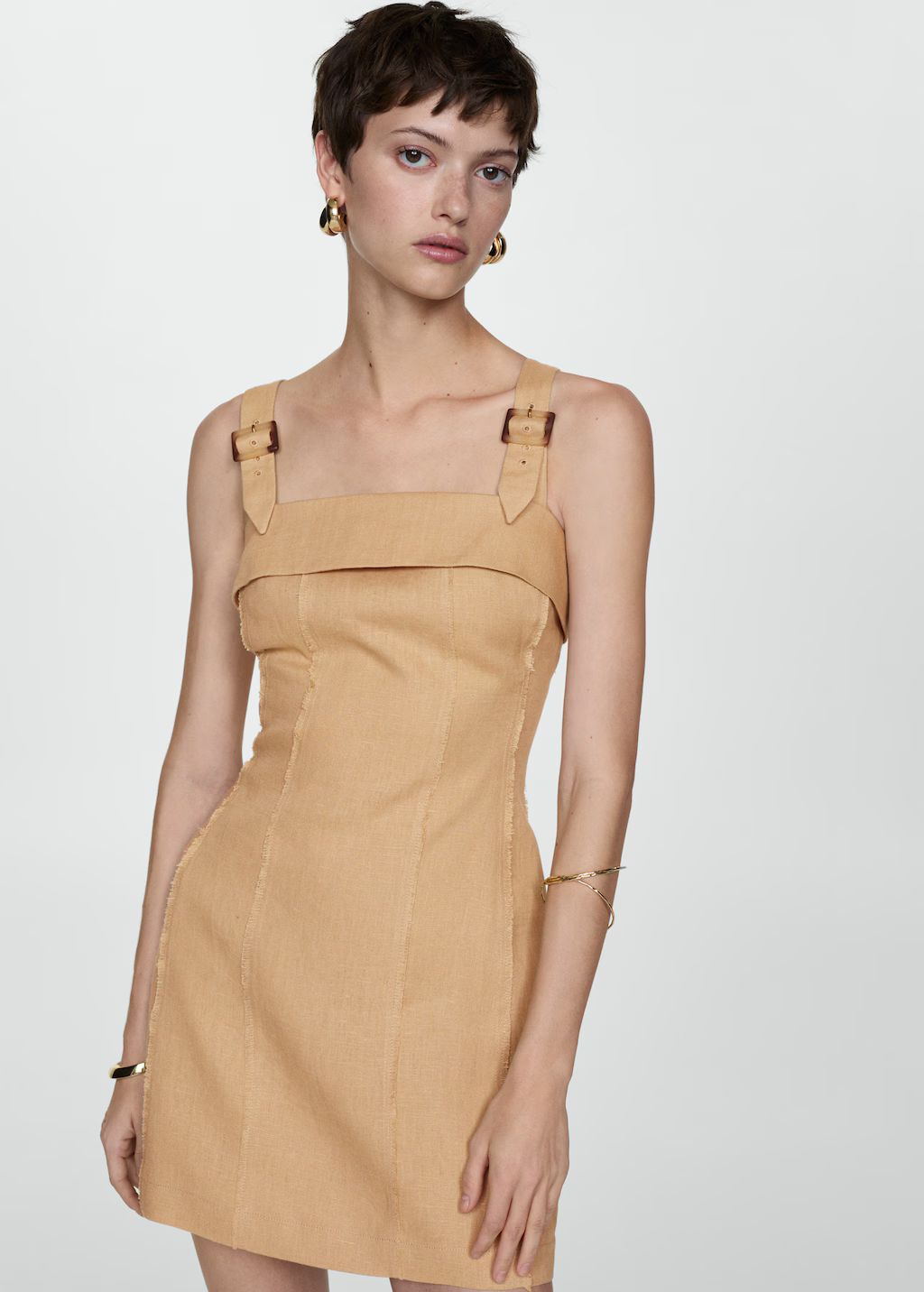 Linen dress with buckle straps - Woman | MANGO USA | MANGO (US)