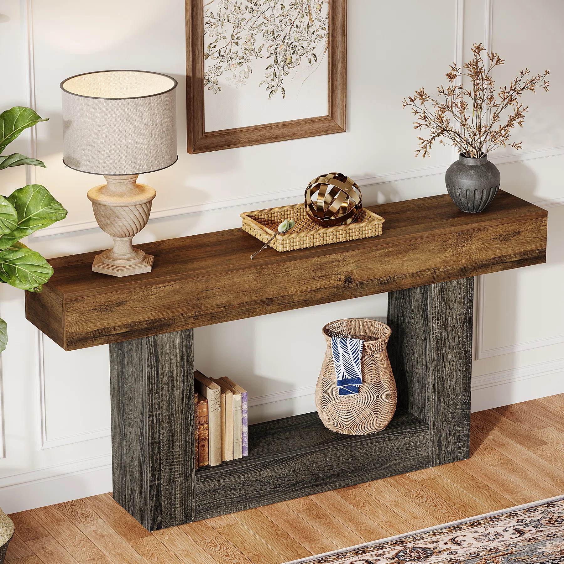 17 Stories 63" Console Table, Farmhouse Entryway Table, Narrow Wood Sofa Table for Living Room, F... | Wayfair North America