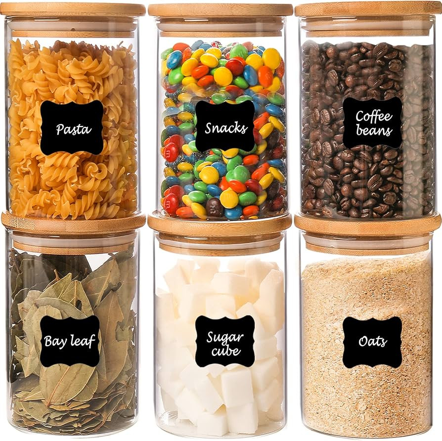 GoldArea 6 Pack Glass Jars, 24 oz Glass Food Storage Containers with Airtight Bamboo Lids, Spice,... | Amazon (US)