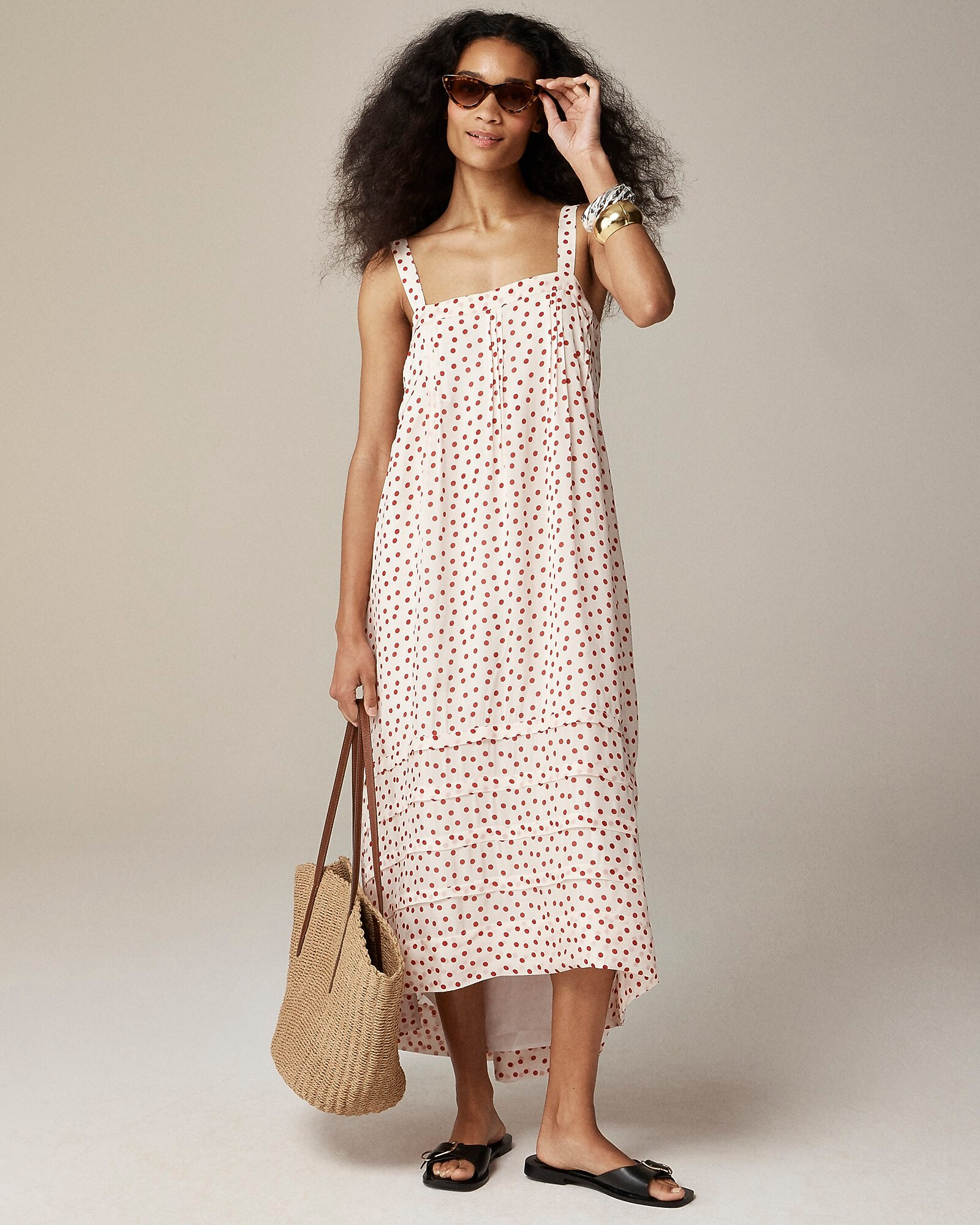 Pintuck midi dress in drapey organza | J. Crew US