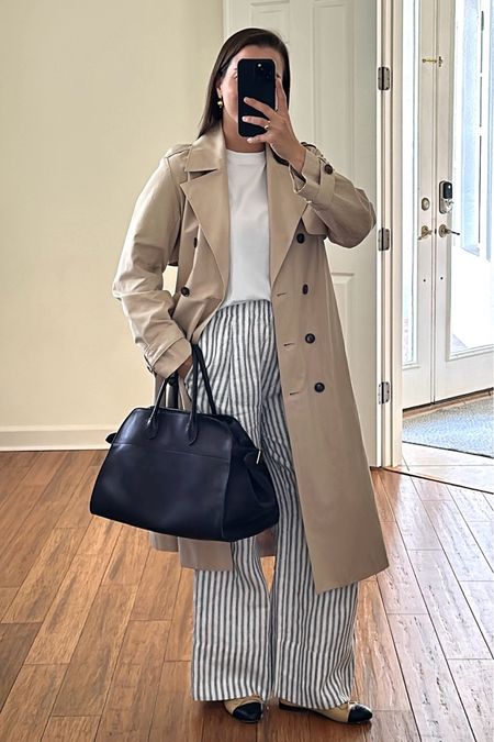 Casual chic outfit, trench coat, linen pants, white tee, ballet flats



#LTKSeasonal #LTKStyleTip