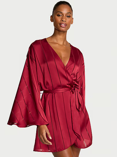 Satin Sheer Stripe Short Robe, Red, Xs/S - Women's Robes - Victoria's Secret | Victoria's Secret (US / CA )